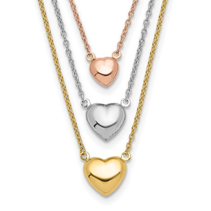 14K Tricolor Drei Herz mit 1 Zoll Verlängerung. Halskette