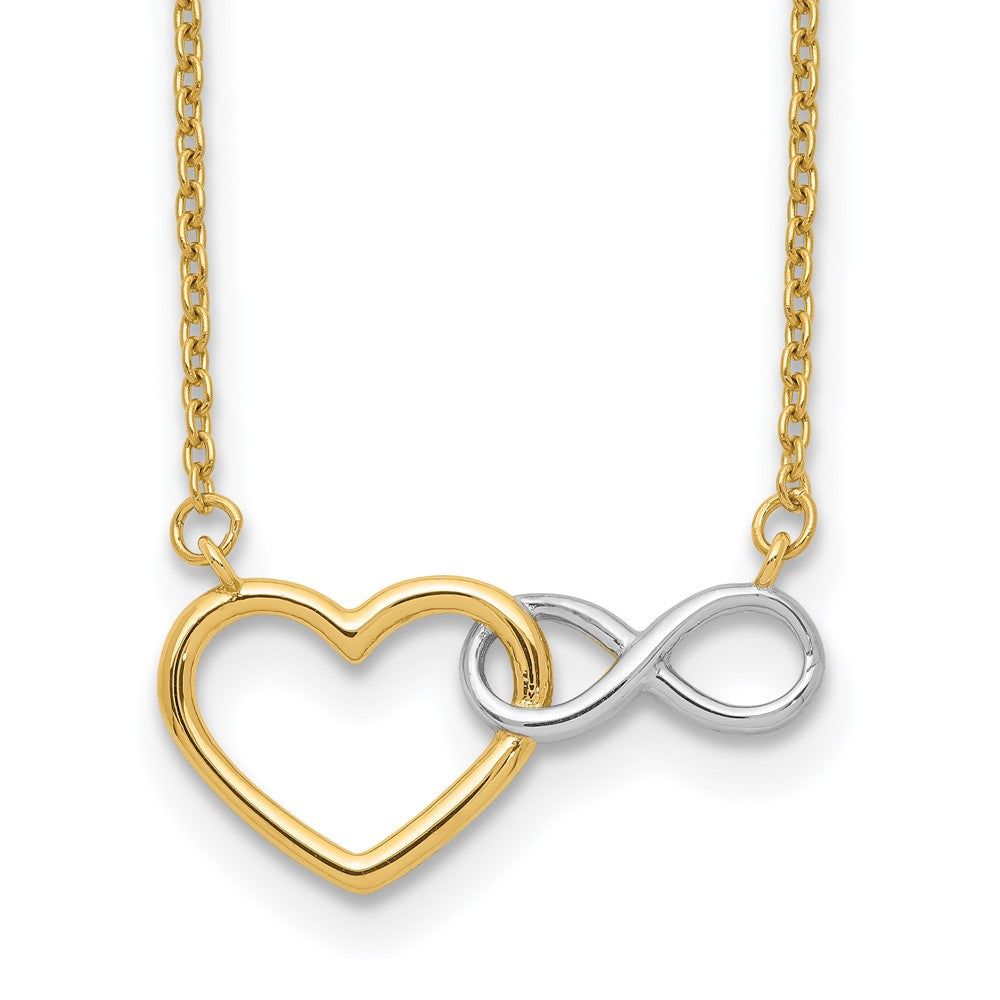 14K Gelb & Rhodium 14ky Weiß Herz mit Unendlichkeit Symbol Halskette