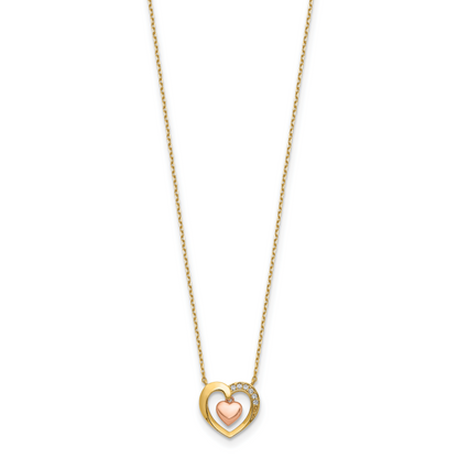 14K Bicolor Herzen Zirkonia 18 Zoll mit 2 Verlängerung. Halskette