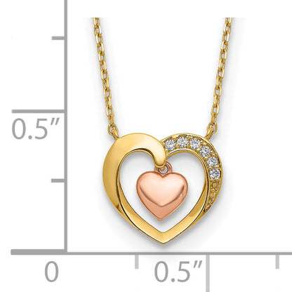 14K Bicolor Herzen Zirkonia 18 Zoll mit 2 Verlängerung. Halskette