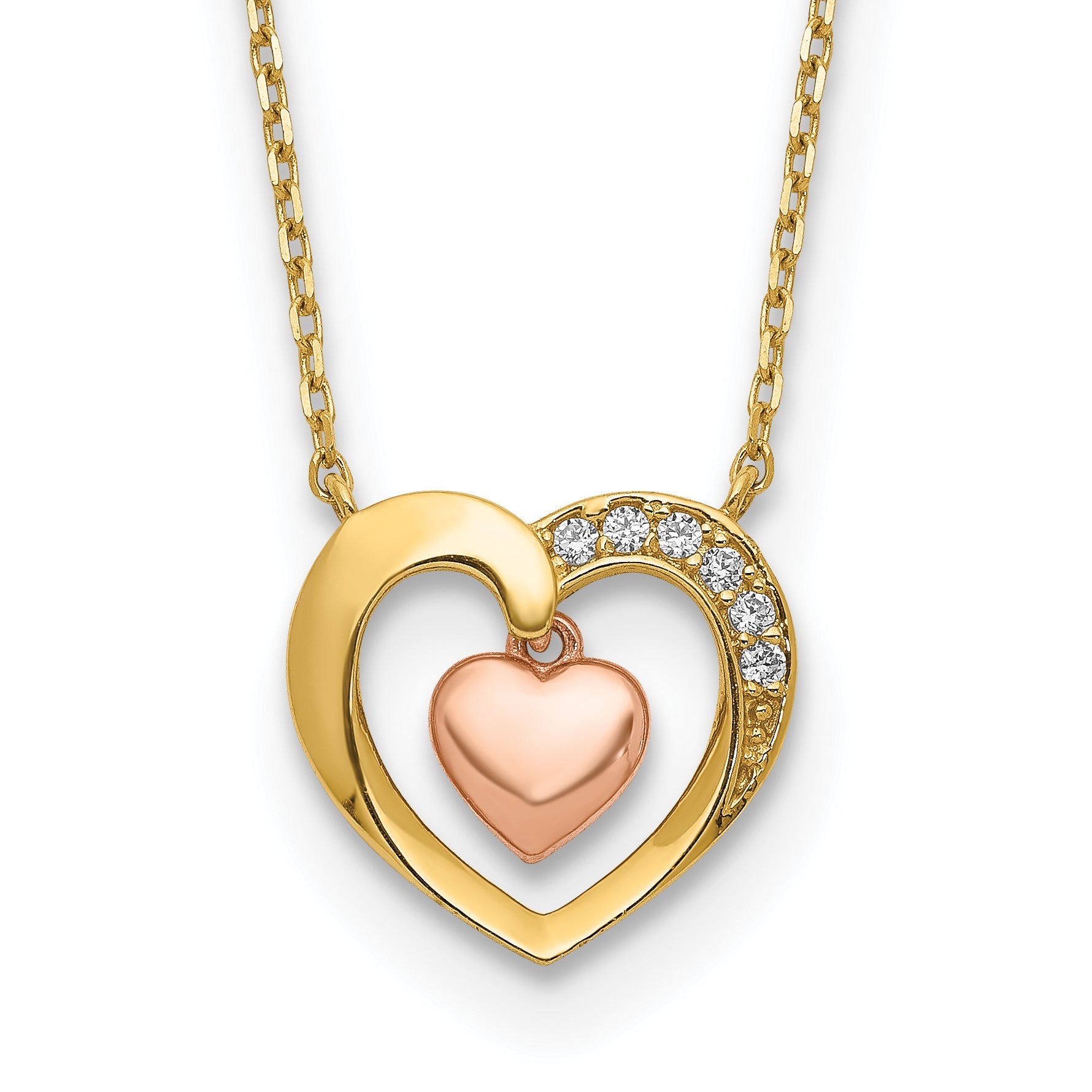 14K Bicolor Herzen Zirkonia 18 Zoll mit 2 Verlängerung. Halskette