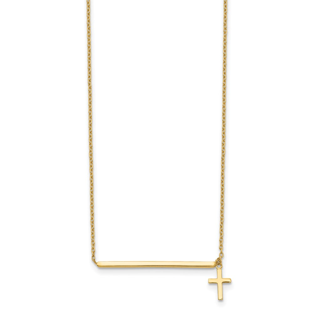 14K Gelbgold Poliert Kreuz mit 2 Zoll Verlängerung. Halskette