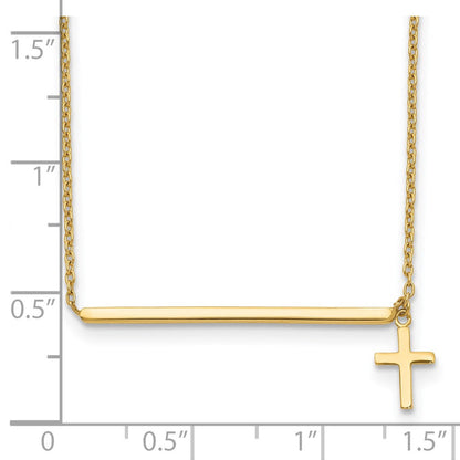 14K Gelbgold Poliert Kreuz mit 2 Zoll Verlängerung. Halskette