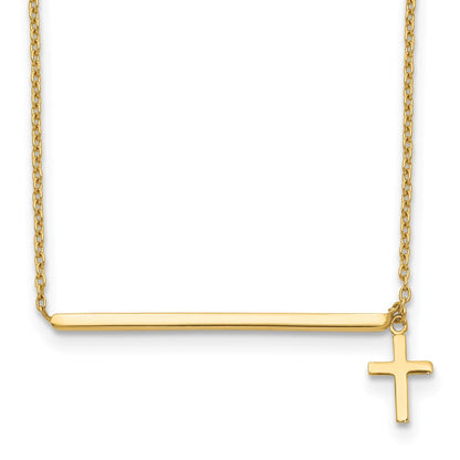 14K Gelbgold Poliert Kreuz mit 2 Zoll Verlängerung. Halskette