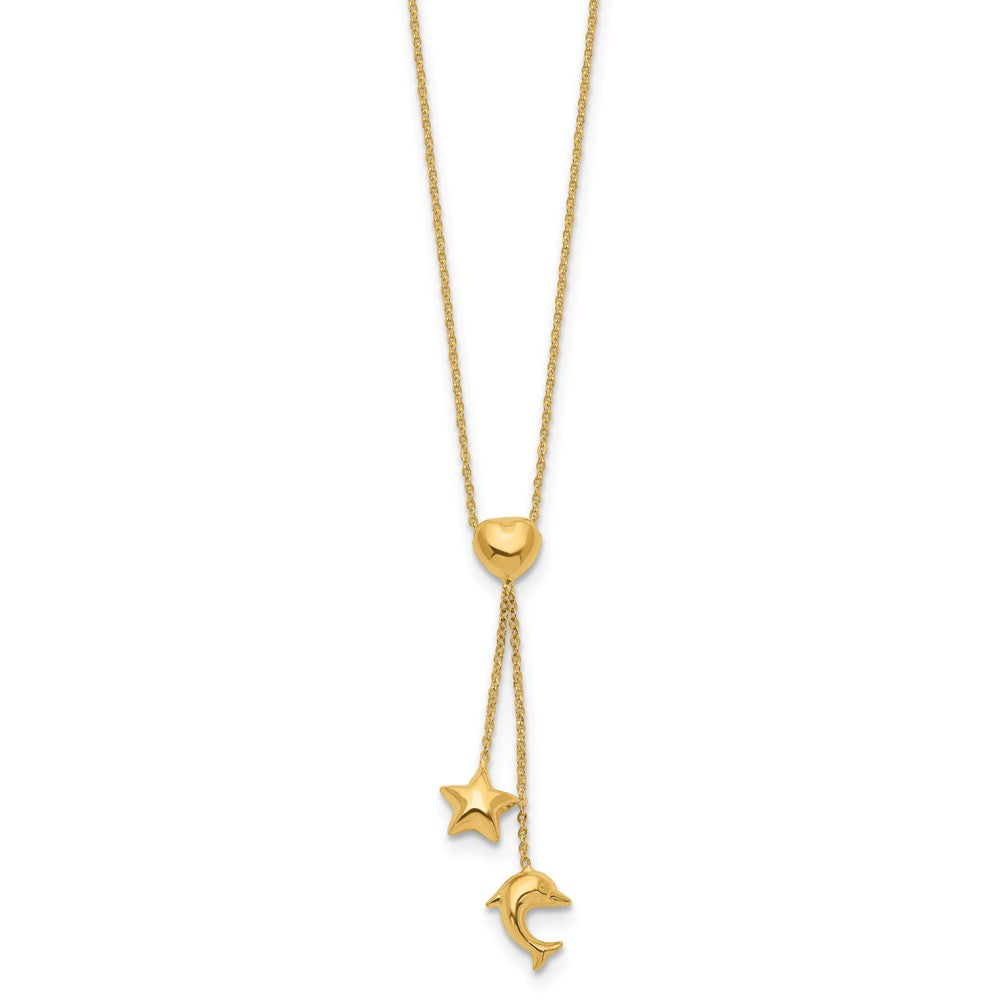 14K Gelbgold Herz, Stern & Delfin Y-necklace