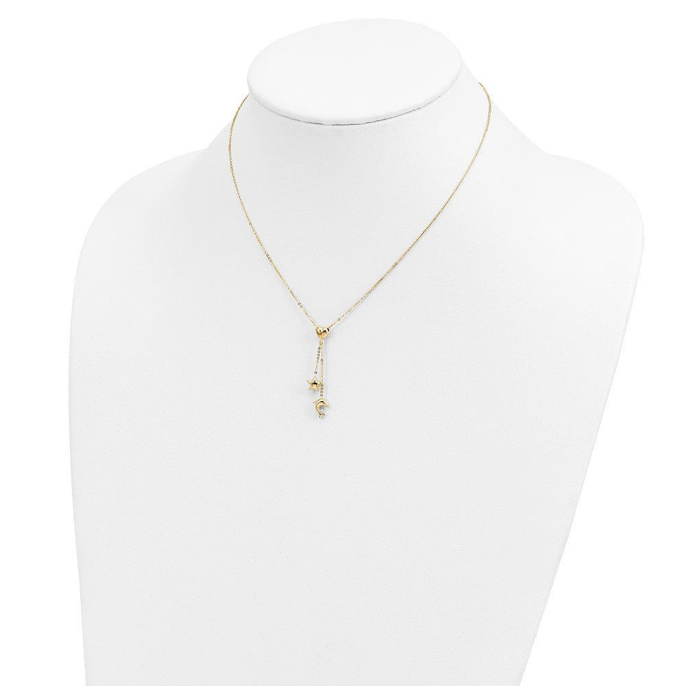 14K Gelbgold Herz, Stern & Delfin Y-necklace