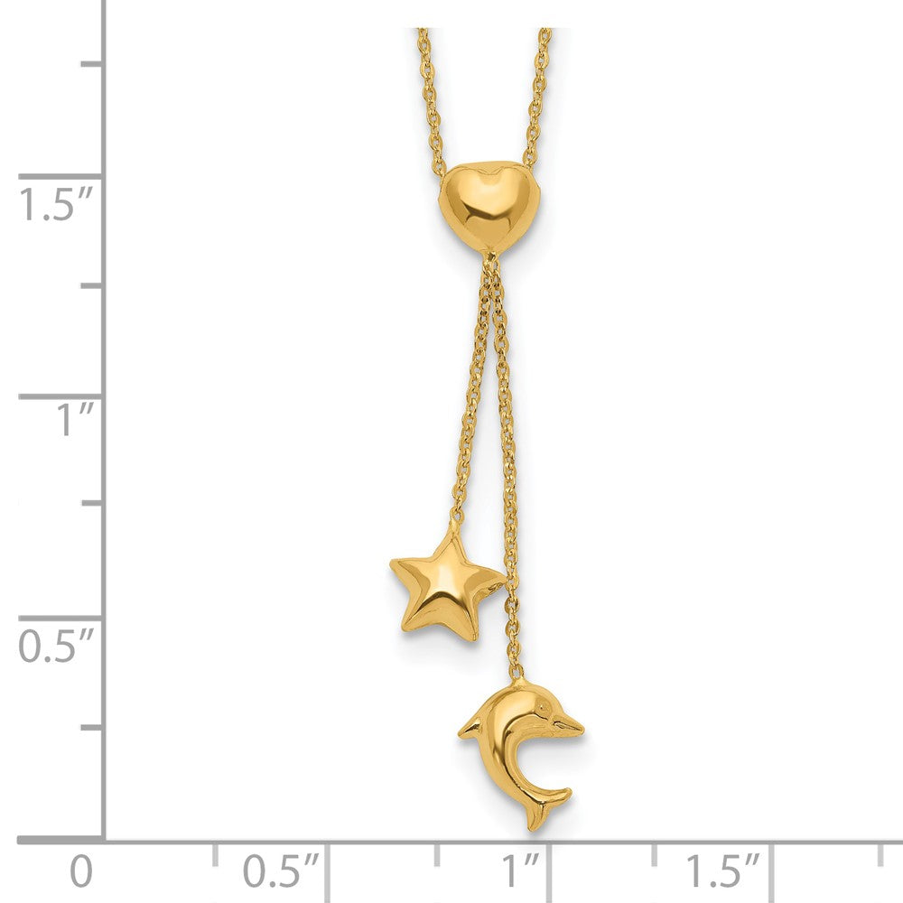 14K Gelbgold Herz, Stern & Delfin Y-necklace