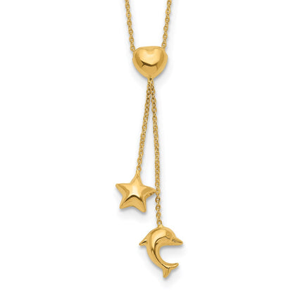 14K Gelbgold Herz, Stern & Delfin Y-necklace