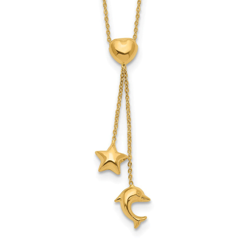 14K Gelbgold Herz, Stern & Delfin Y-necklace
