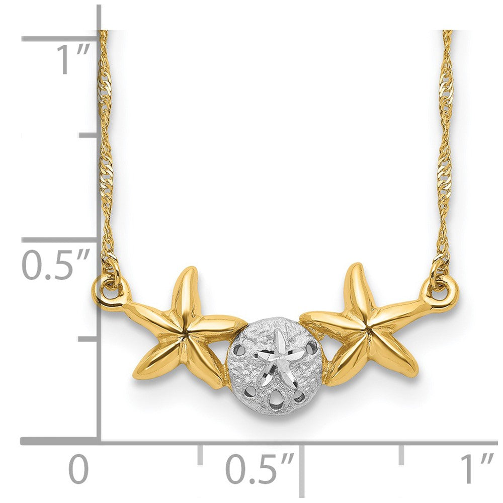 14K Gelb & Rhodium Weiß 17 Gebürstet Poliert Sand Dollar Seestern Halskette