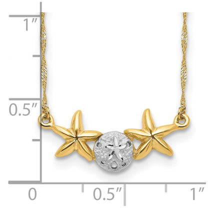 14K Gelb & Rhodium Weiß 17 Gebürstet Poliert Sand Dollar Seestern Halskette