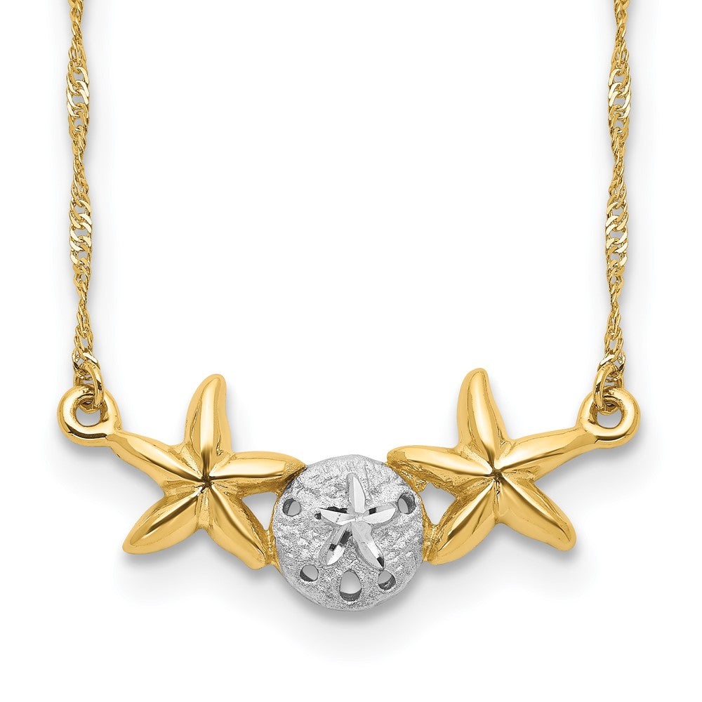 14K Gelb & Rhodium Weiß 17 Gebürstet Poliert Sand Dollar Seestern Halskette