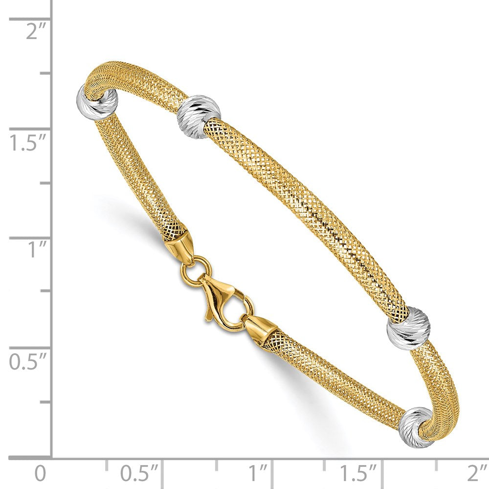 7.5 Zoll 14K mit Rhodium Diamantiert Perlen Dehnbar Netz Armband