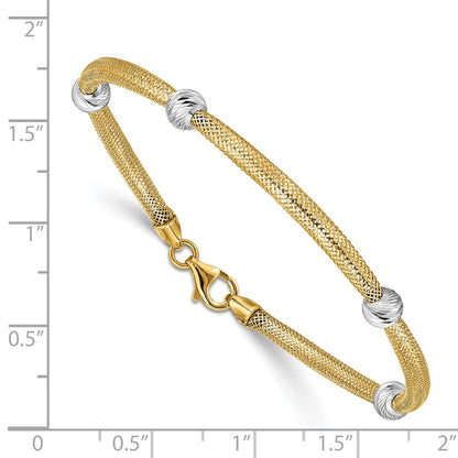 7.5 Zoll 14K mit Rhodium Diamantiert Perlen Dehnbar Netz Armband