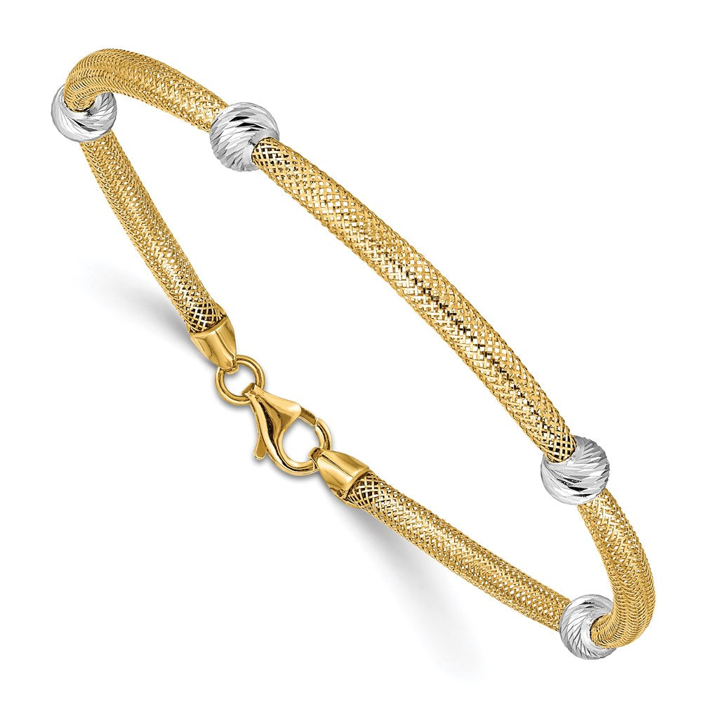7.5 Zoll 14K mit Rhodium Diamantiert Perlen Dehnbar Netz Armband