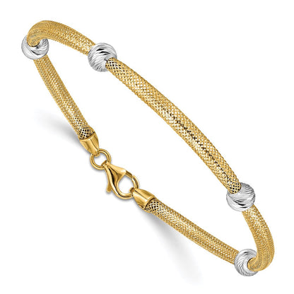 7.5 Zoll 14K mit Rhodium Diamantiert Perlen Dehnbar Netz Armband