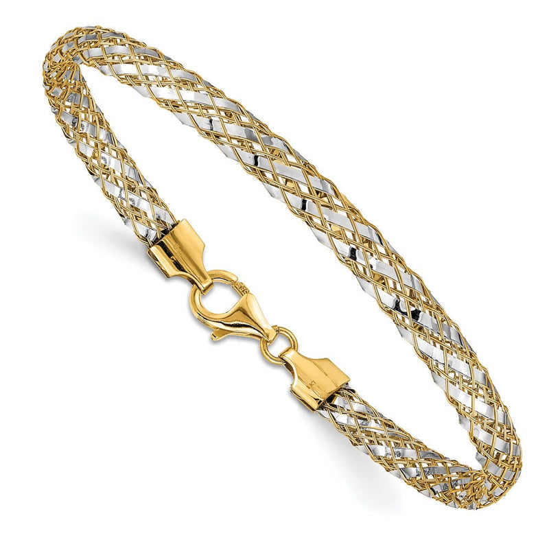 7.5 Zoll 14K mit Rhodium Geflochten Netz Armband