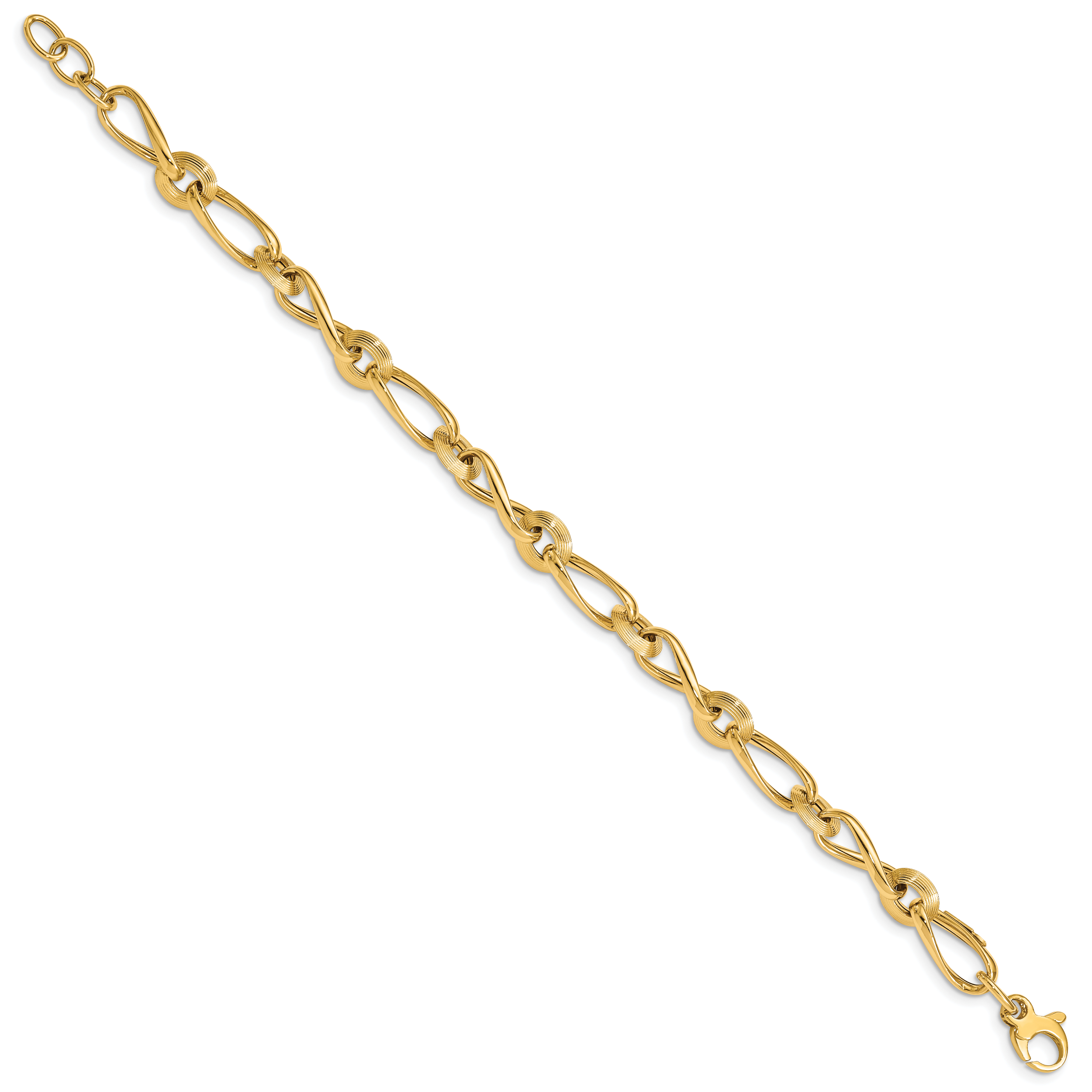 8 Zoll 14K Poliert & Gerillt Mit.5 in Verlängerung. Fantasieglieder Armband