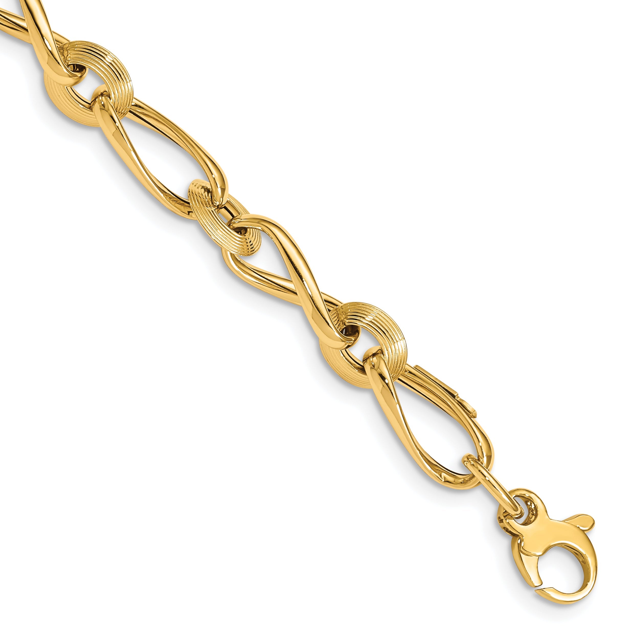 8 Zoll 14K Poliert & Gerillt Mit.5 in Verlängerung. Fantasieglieder Armband