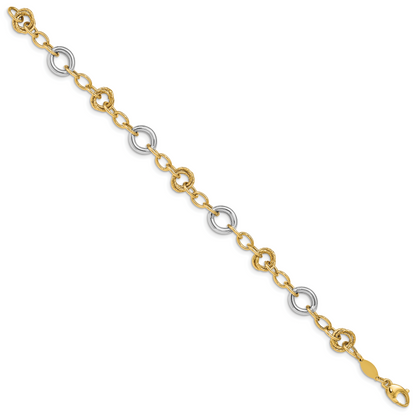 7.5 Zoll 14K Bicolor Fantasie Kreise Ankerkette Glieder Armband