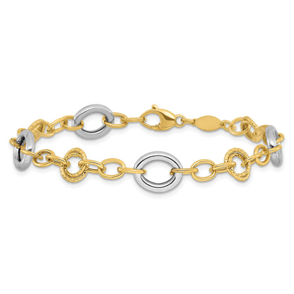 7.5 Zoll 14K Bicolor Fantasie Kreise Ankerkette Glieder Armband