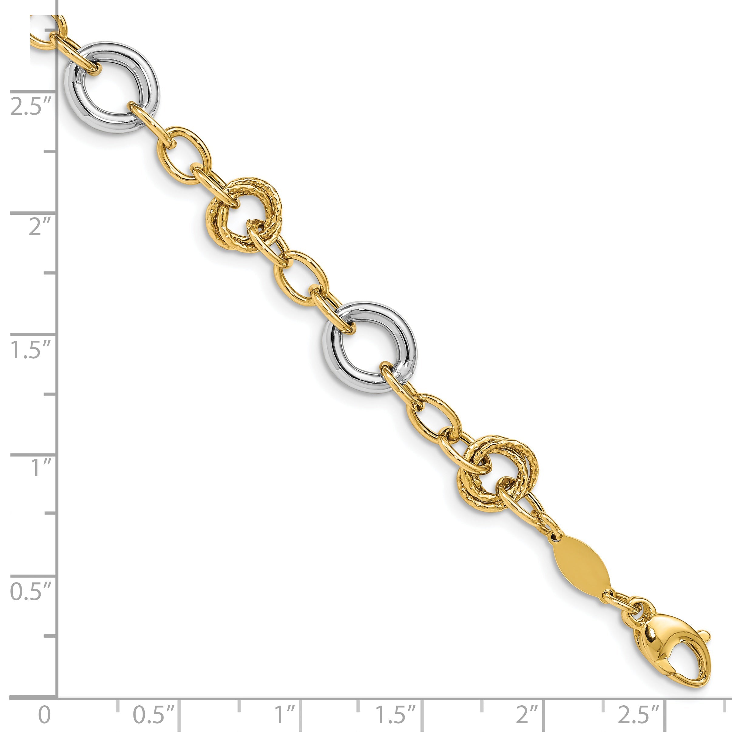 7.5 Zoll 14K Bicolor Fantasie Kreise Ankerkette Glieder Armband