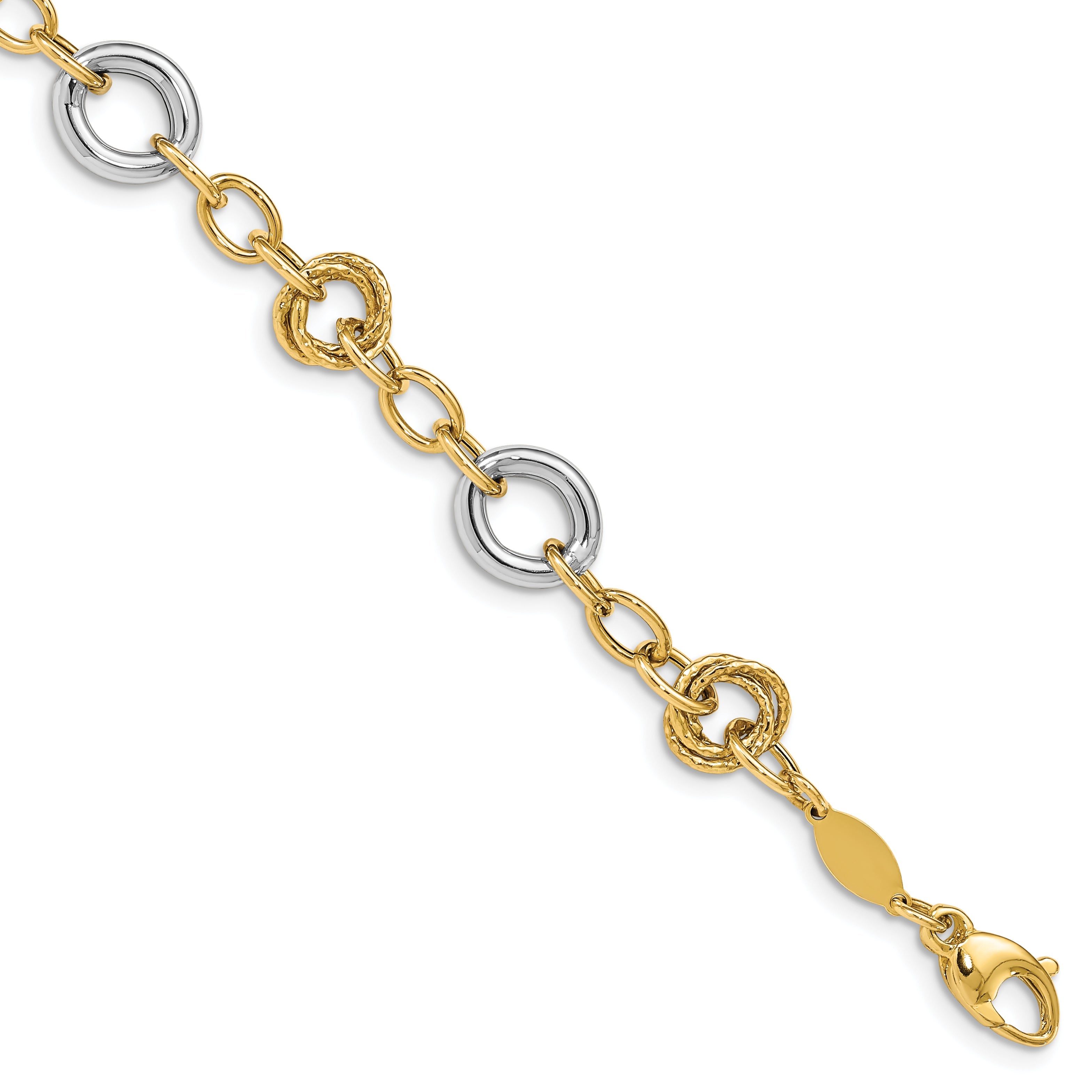 7.5 Zoll 14K Bicolor Fantasie Kreise Ankerkette Glieder Armband