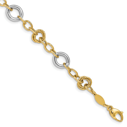 7.5 Zoll 14K Bicolor Fantasie Kreise Ankerkette Glieder Armband