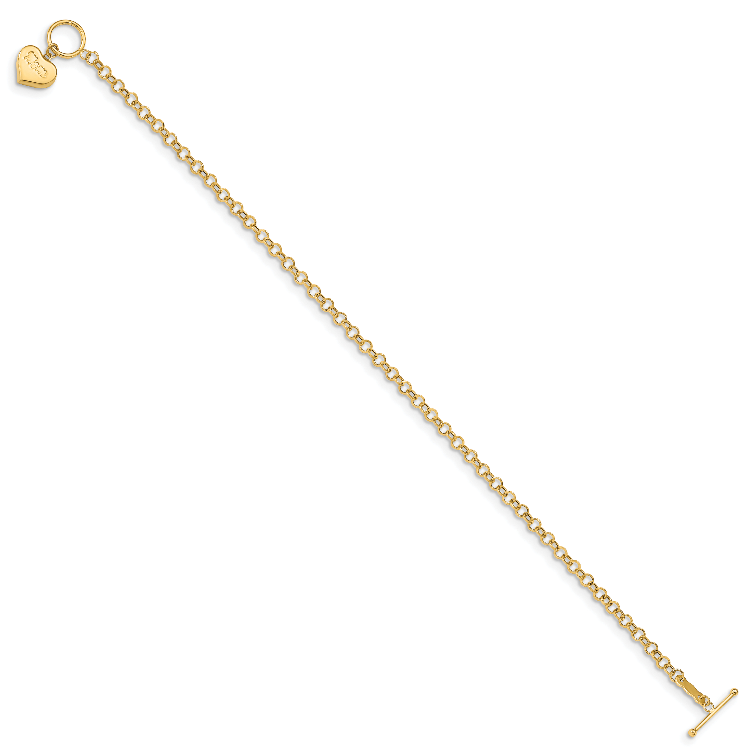 7.5 Zoll 14K Gewölbt Mama Herz Knebel Armband