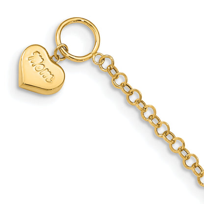 7.5 Zoll 14K Gewölbt Mama Herz Knebel Armband