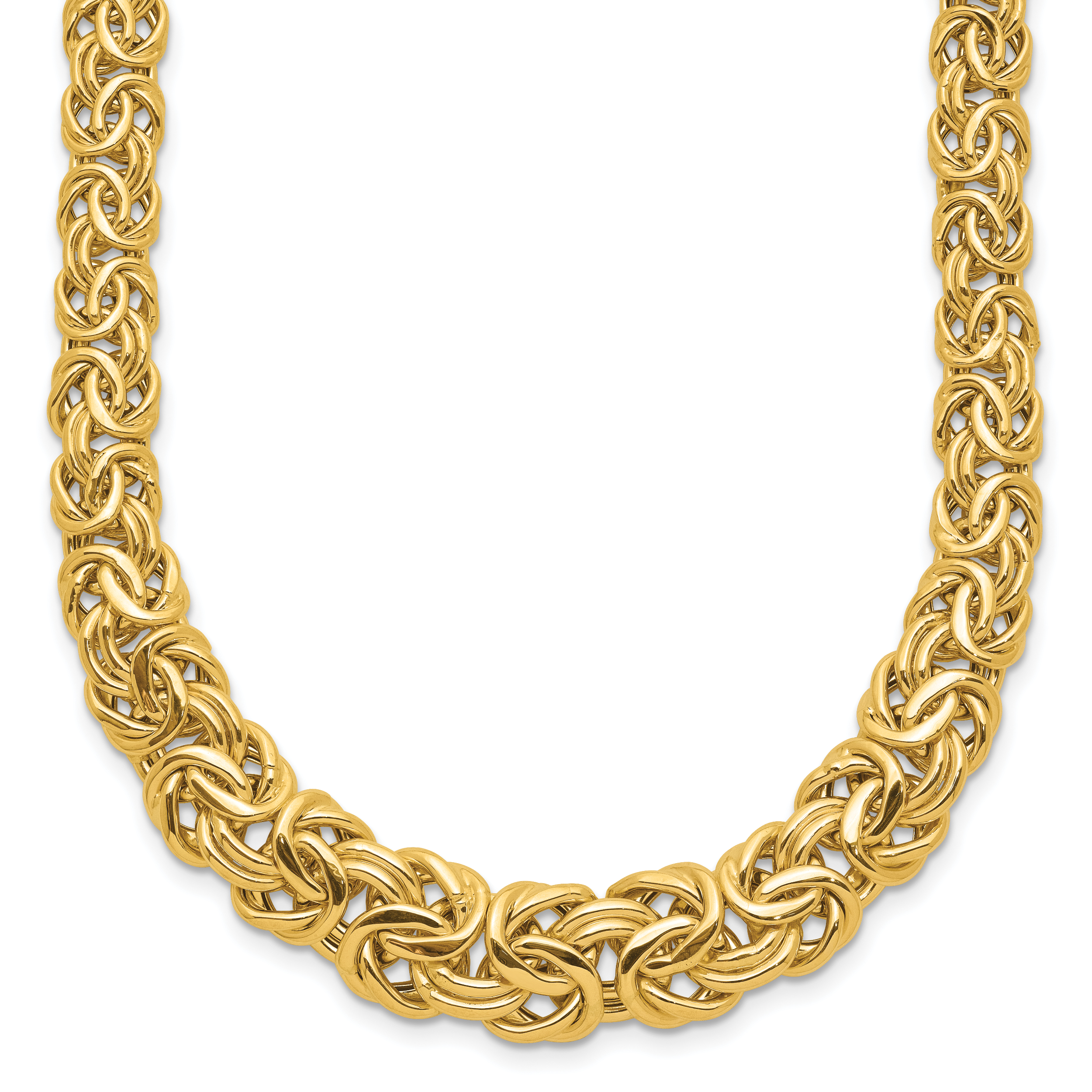 14K Gelbgold Fantasie Abgestuft 7-12mm Flach Byzantiner Halskette