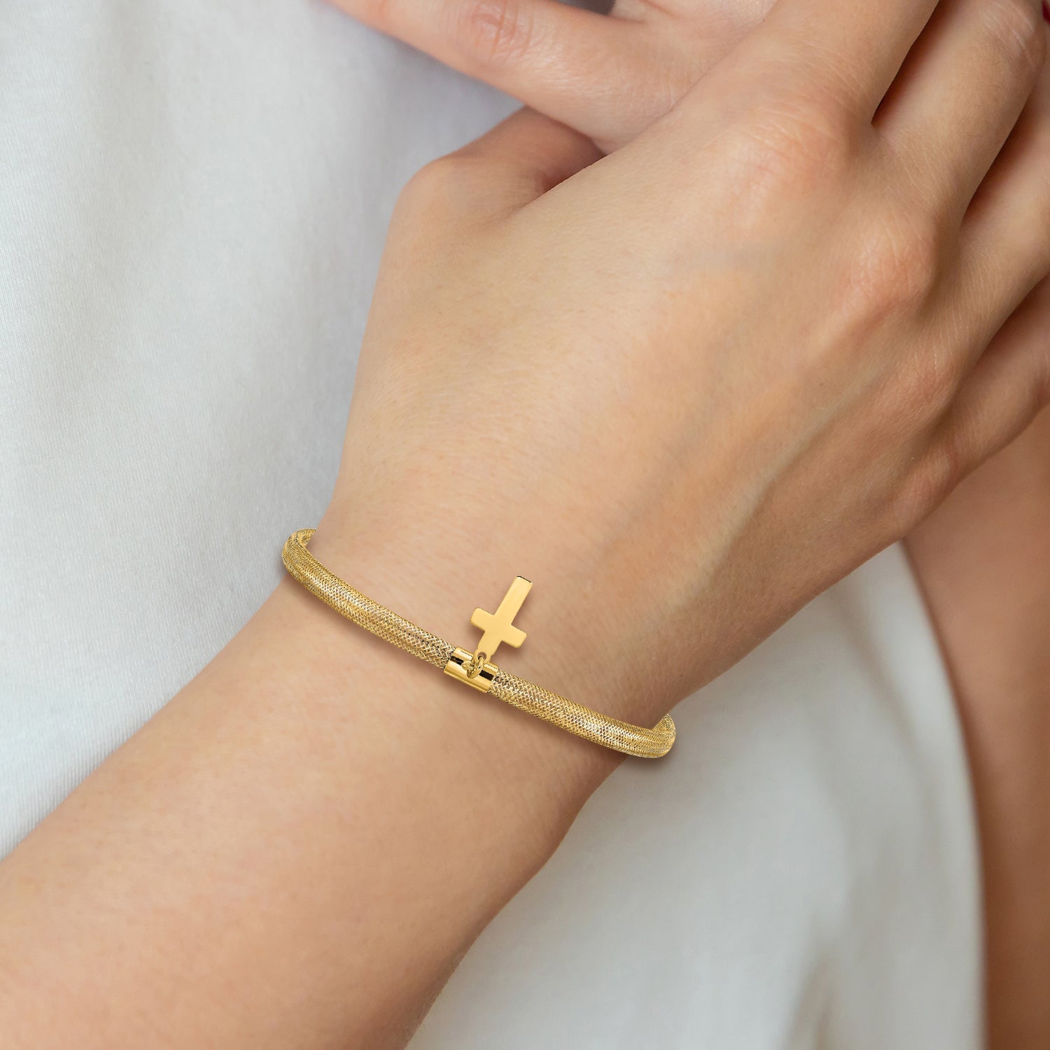 14K Gelbgold Netz Kreuz Hängend Dehnbar Armband