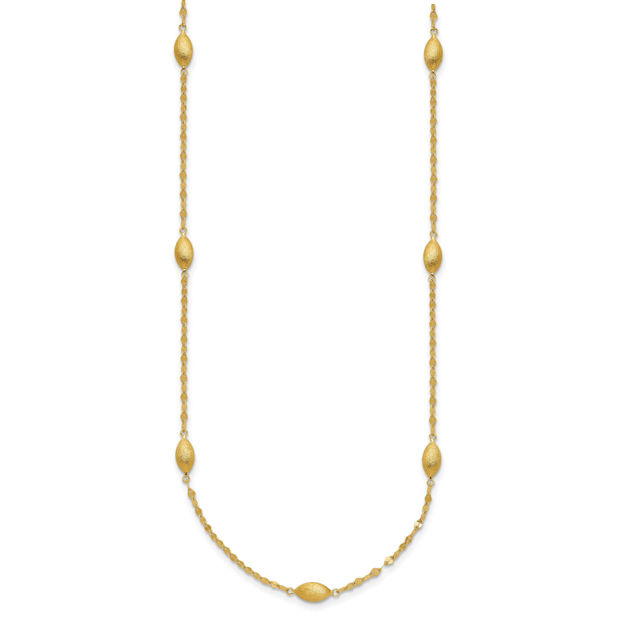 14K Gelbgold Diamantiert mit Satiniert Oval Perlen Halskette
