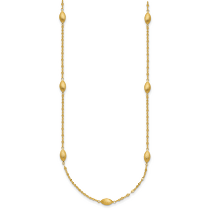 14K Gelbgold Diamantiert mit Satiniert Oval Perlen Halskette