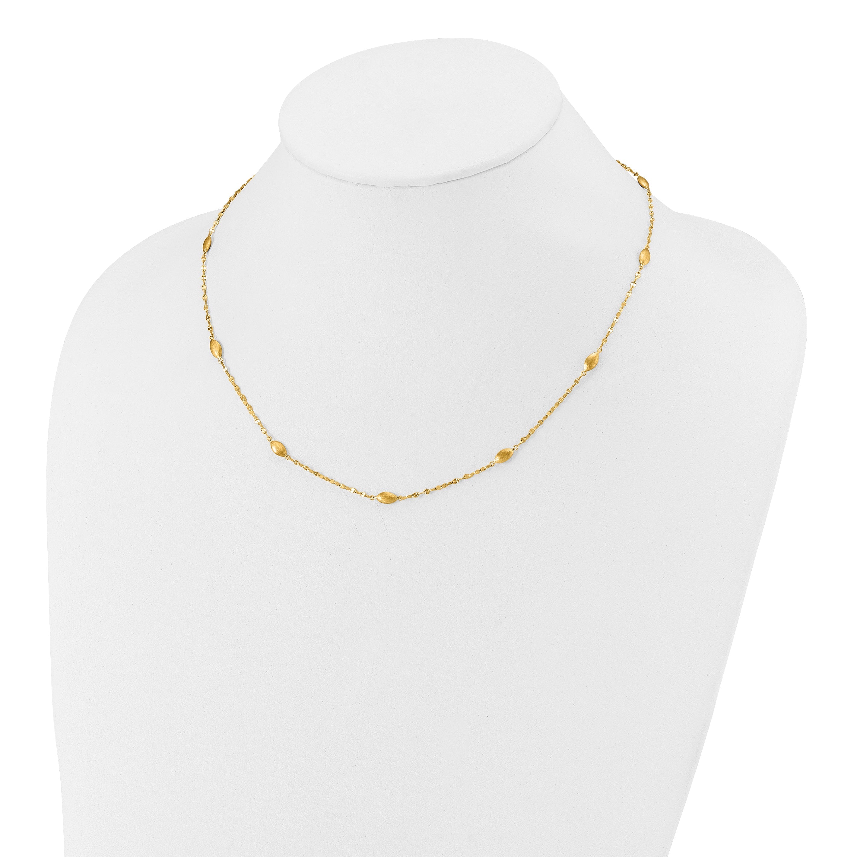 14K Gelbgold Diamantiert mit Satiniert Oval Perlen Halskette