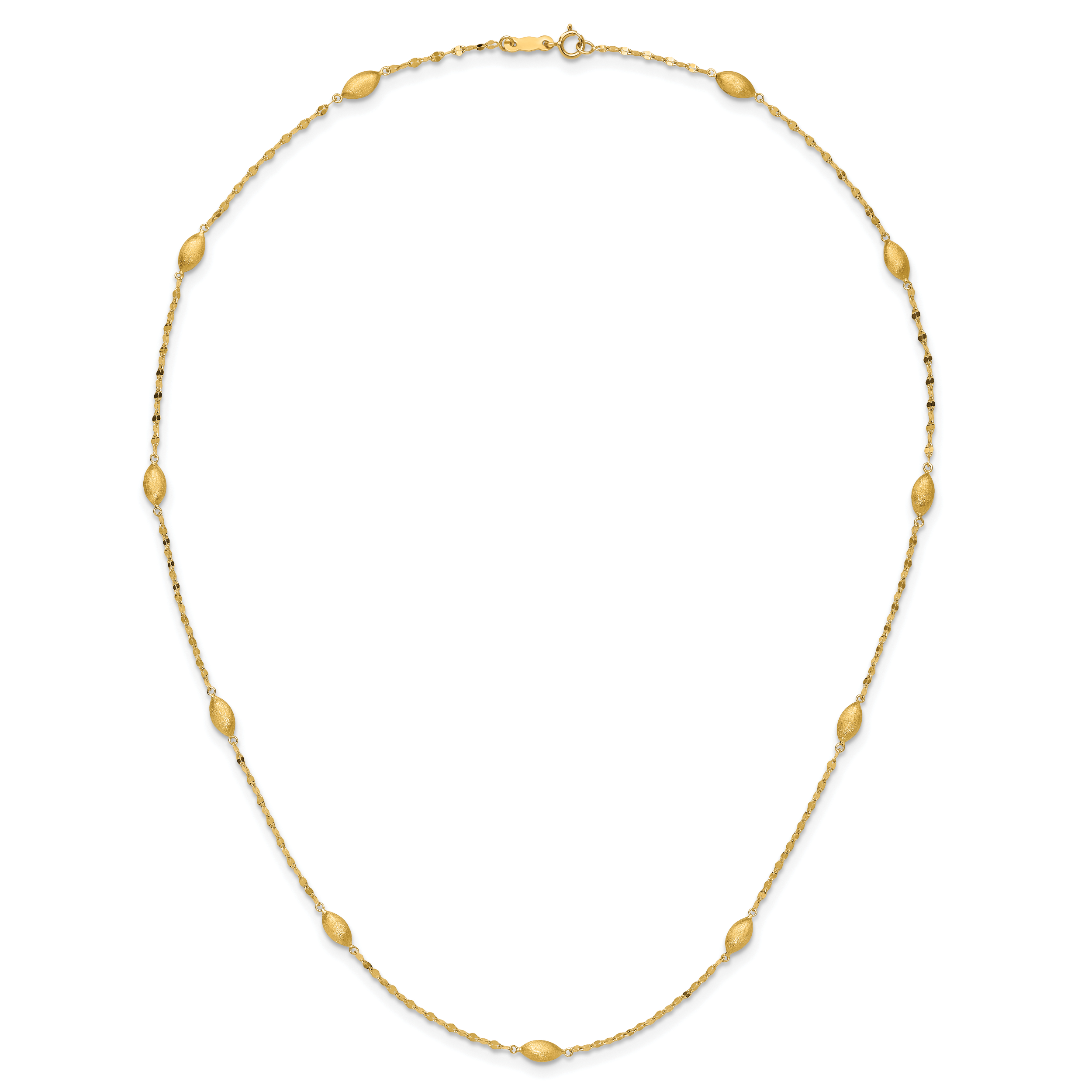 14K Gelbgold Diamantiert mit Satiniert Oval Perlen Halskette