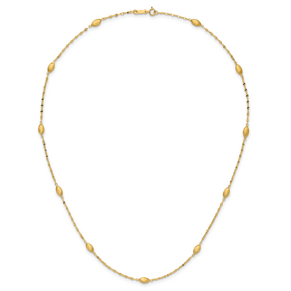 14K Gelbgold Diamantiert mit Satiniert Oval Perlen Halskette