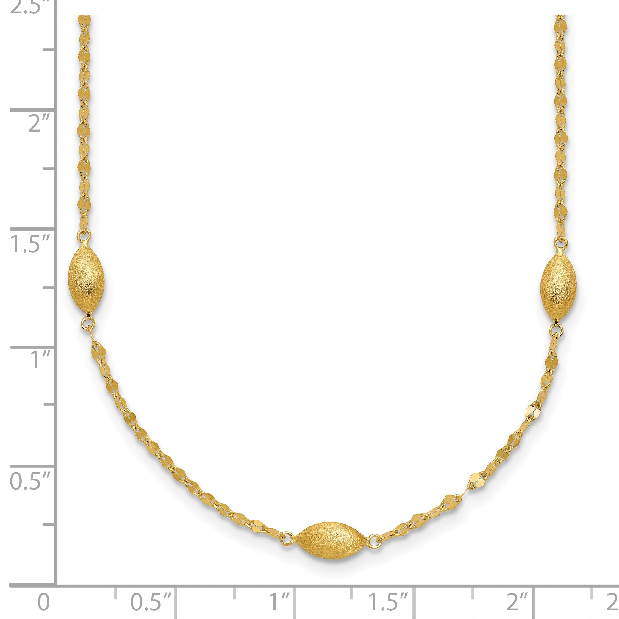 14K Gelbgold Diamantiert mit Satiniert Oval Perlen Halskette
