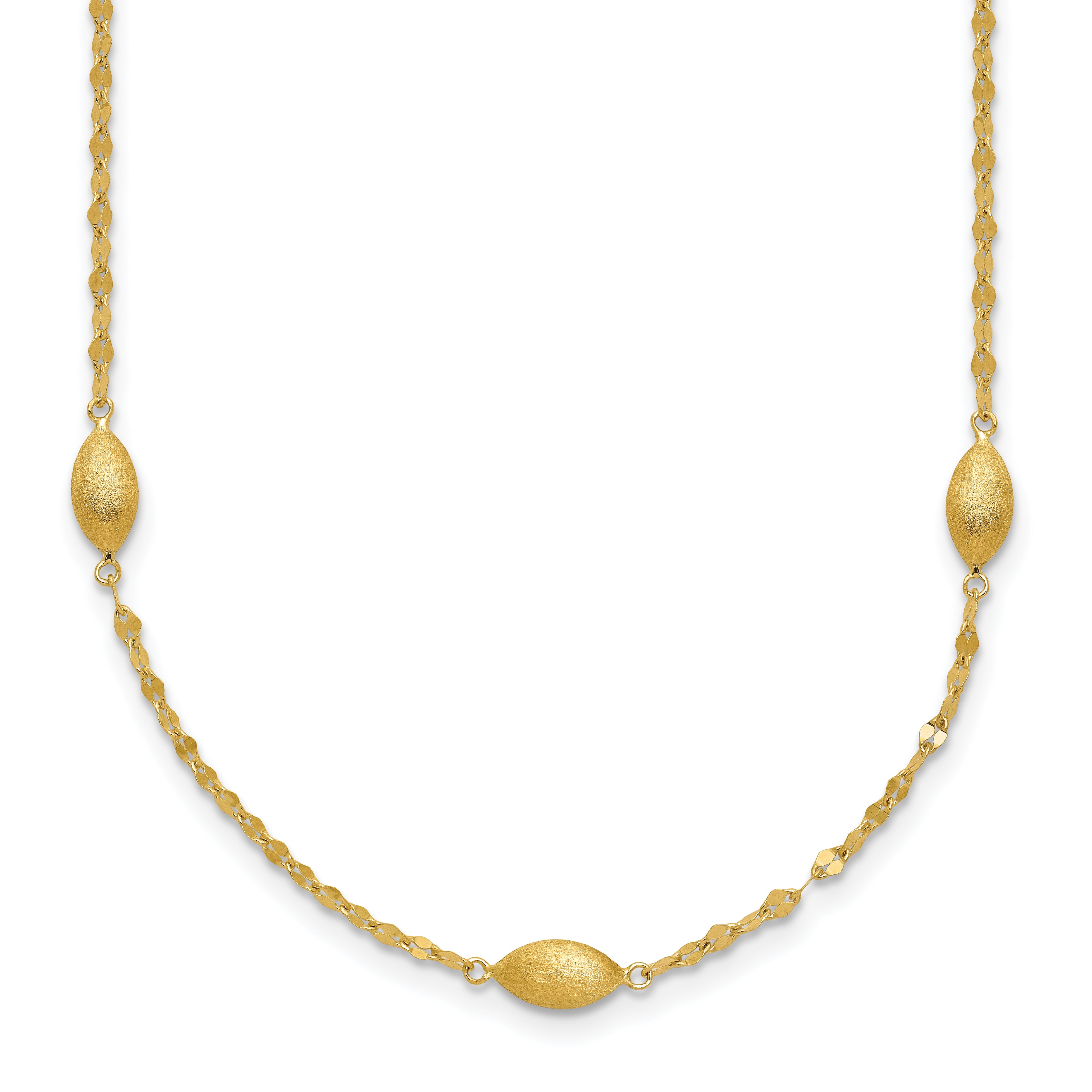 14K Gelbgold Diamantiert mit Satiniert Oval Perlen Halskette