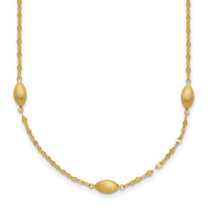 14K Gelbgold Diamantiert mit Satiniert Oval Perlen Halskette