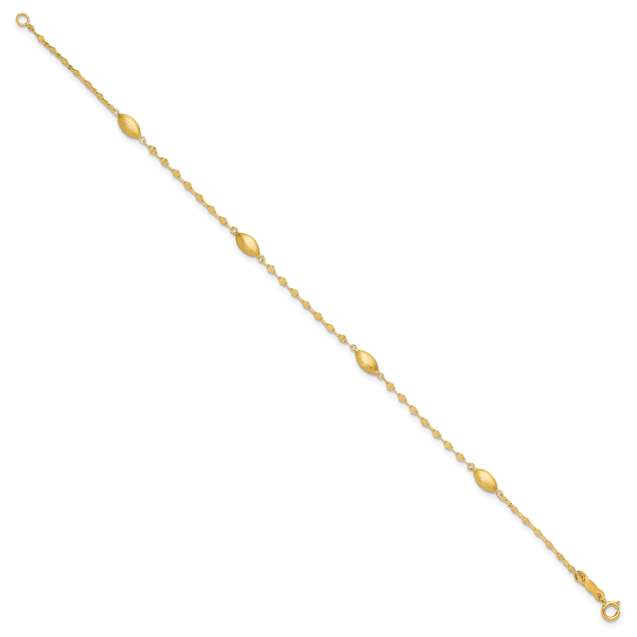 7.5 Zoll 14K Diamantiert mit Satiniert Oval Perlen Armband