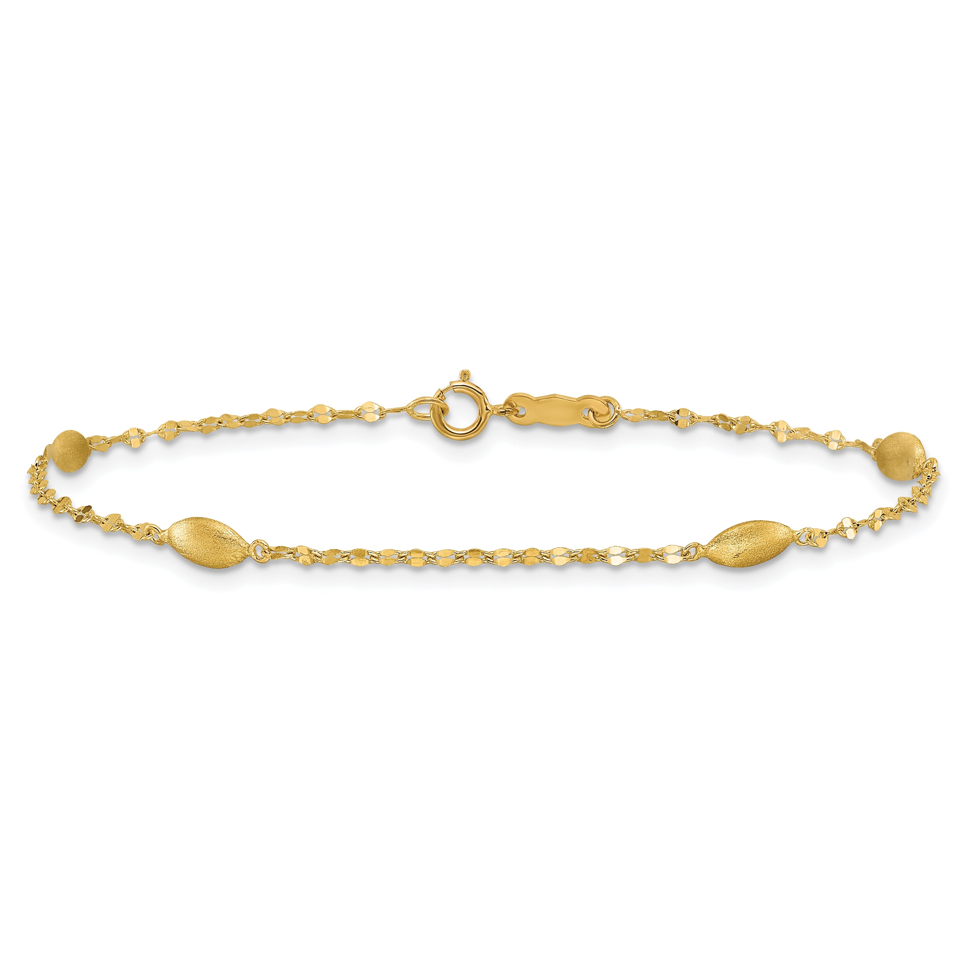 7.5 Zoll 14K Diamantiert mit Satiniert Oval Perlen Armband