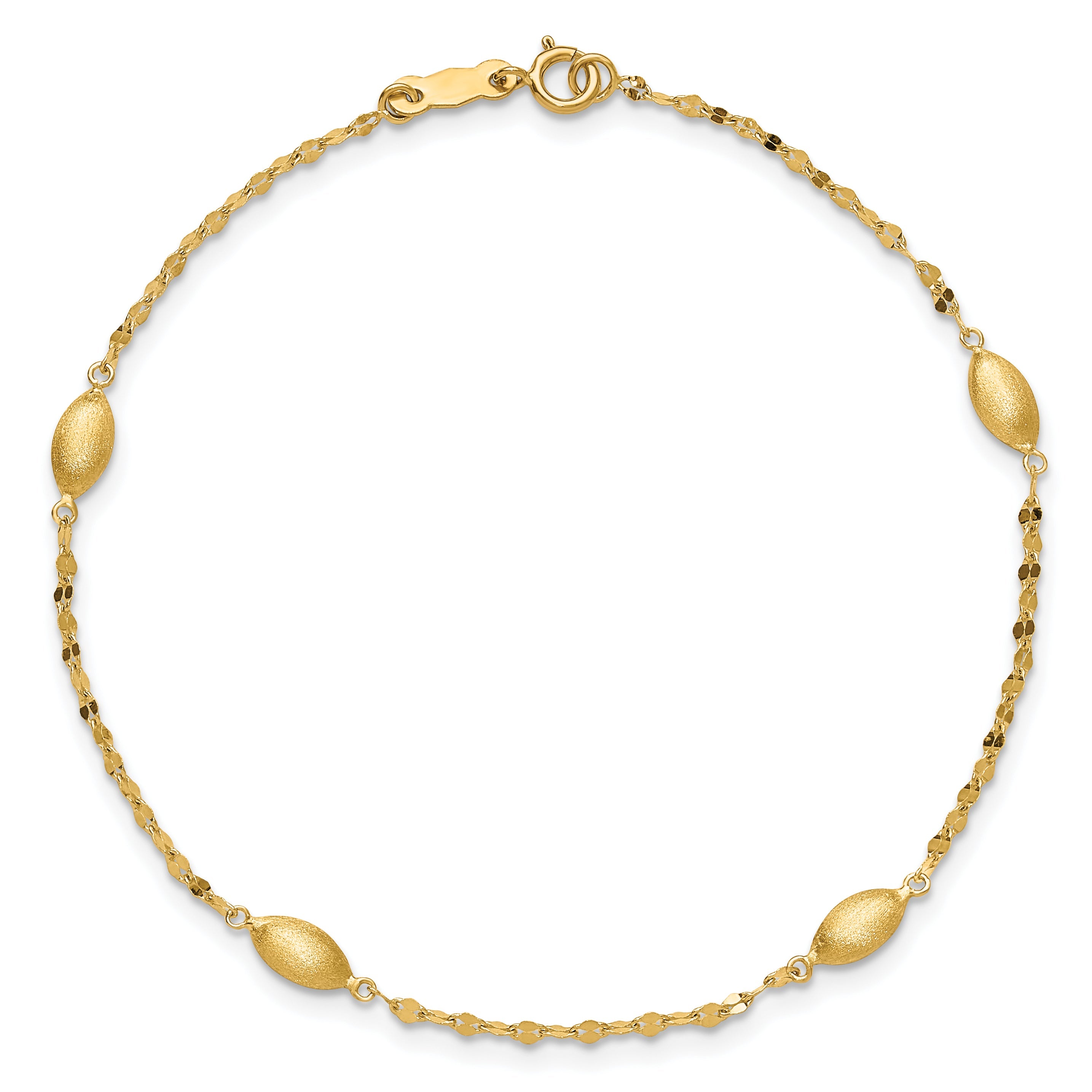 7.5 Zoll 14K Diamantiert mit Satiniert Oval Perlen Armband