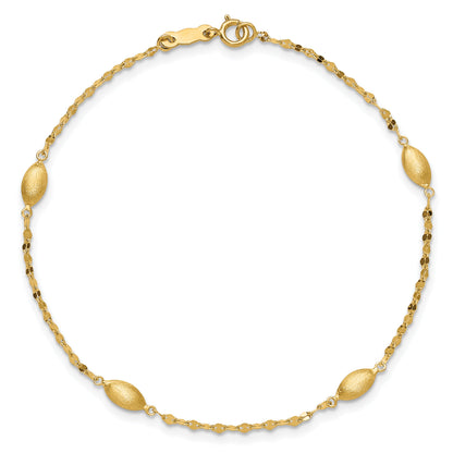 7.5 Zoll 14K Diamantiert mit Satiniert Oval Perlen Armband