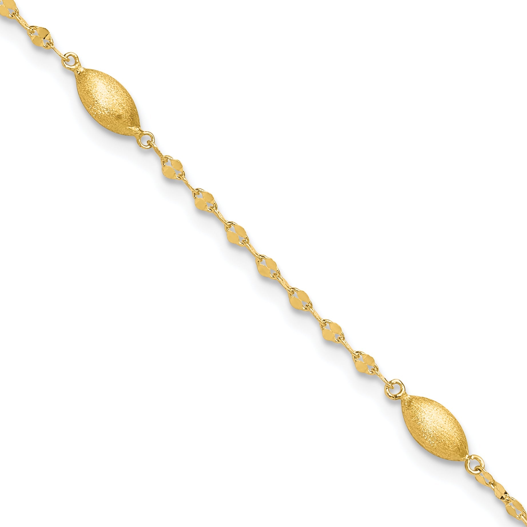 7.5 Zoll 14K Diamantiert mit Satiniert Oval Perlen Armband