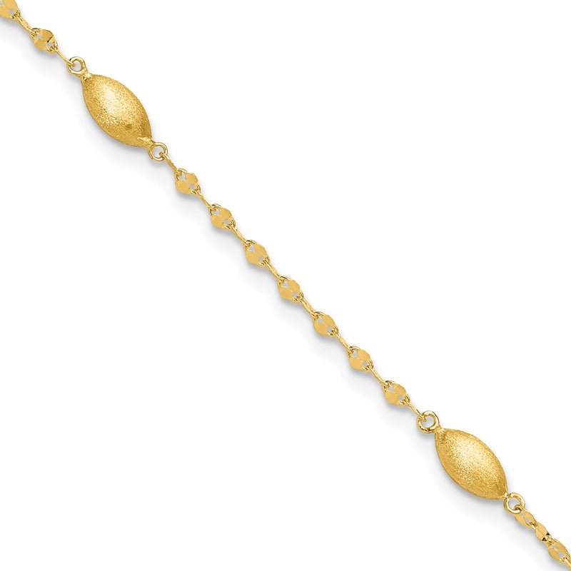 7.5 Zoll 14K Diamantiert mit Satiniert Oval Perlen Armband