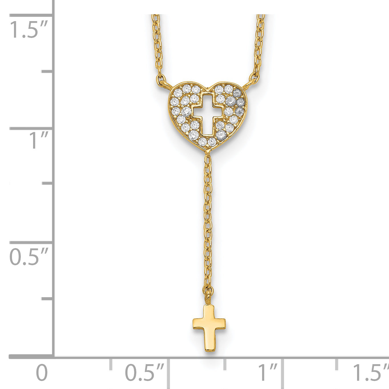 14K Gelbgold Herz mit Kreuz Zirkonia Halskette