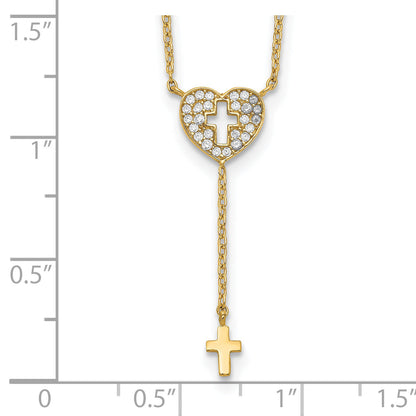 14K Gelbgold Herz mit Kreuz Zirkonia Halskette