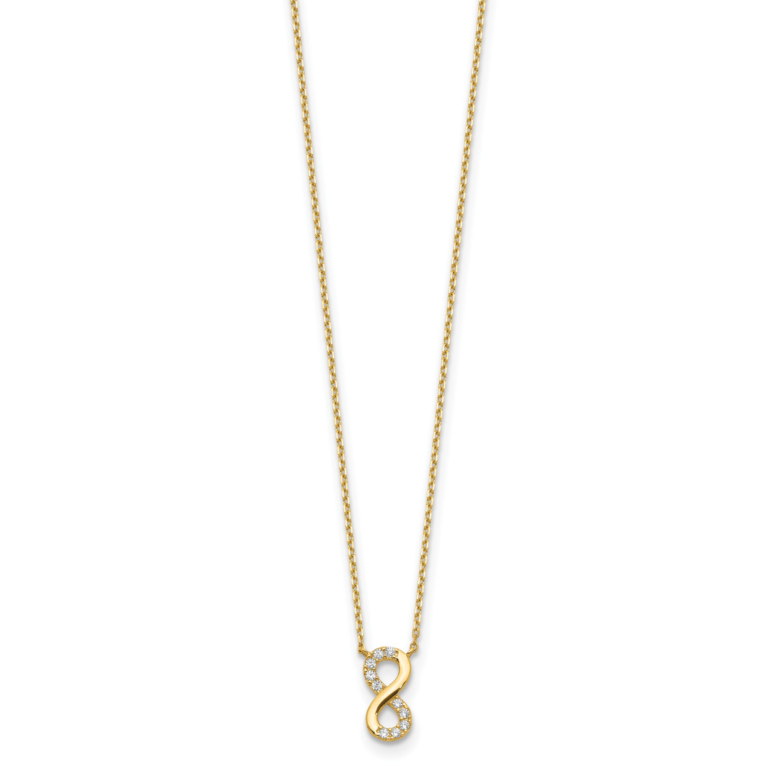14K Gelbgold Unendlichkeit Symbol Zirkonia mit 2 Zoll Verlängerung Halskette