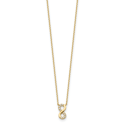 14K Gelbgold Unendlichkeit Symbol Zirkonia mit 2 Zoll Verlängerung Halskette
